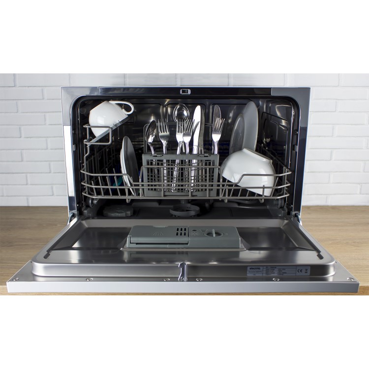 GRADE A2 - electriQ 6 Place Freestanding Compact Table Top Dishwasher - Silver