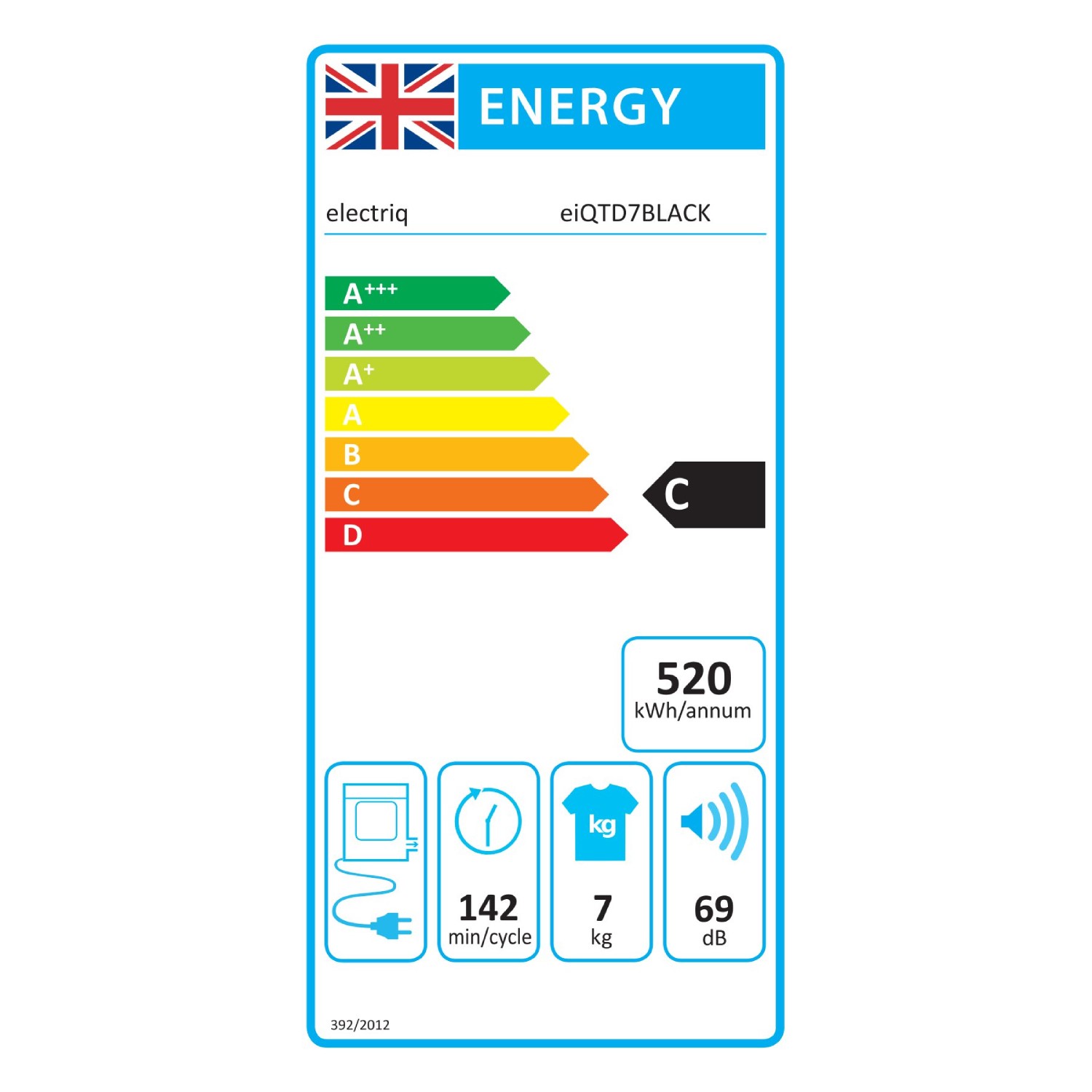 electriQ 7kg Vented Tumble Dryer Black Eiqtd7black Appliances Direct