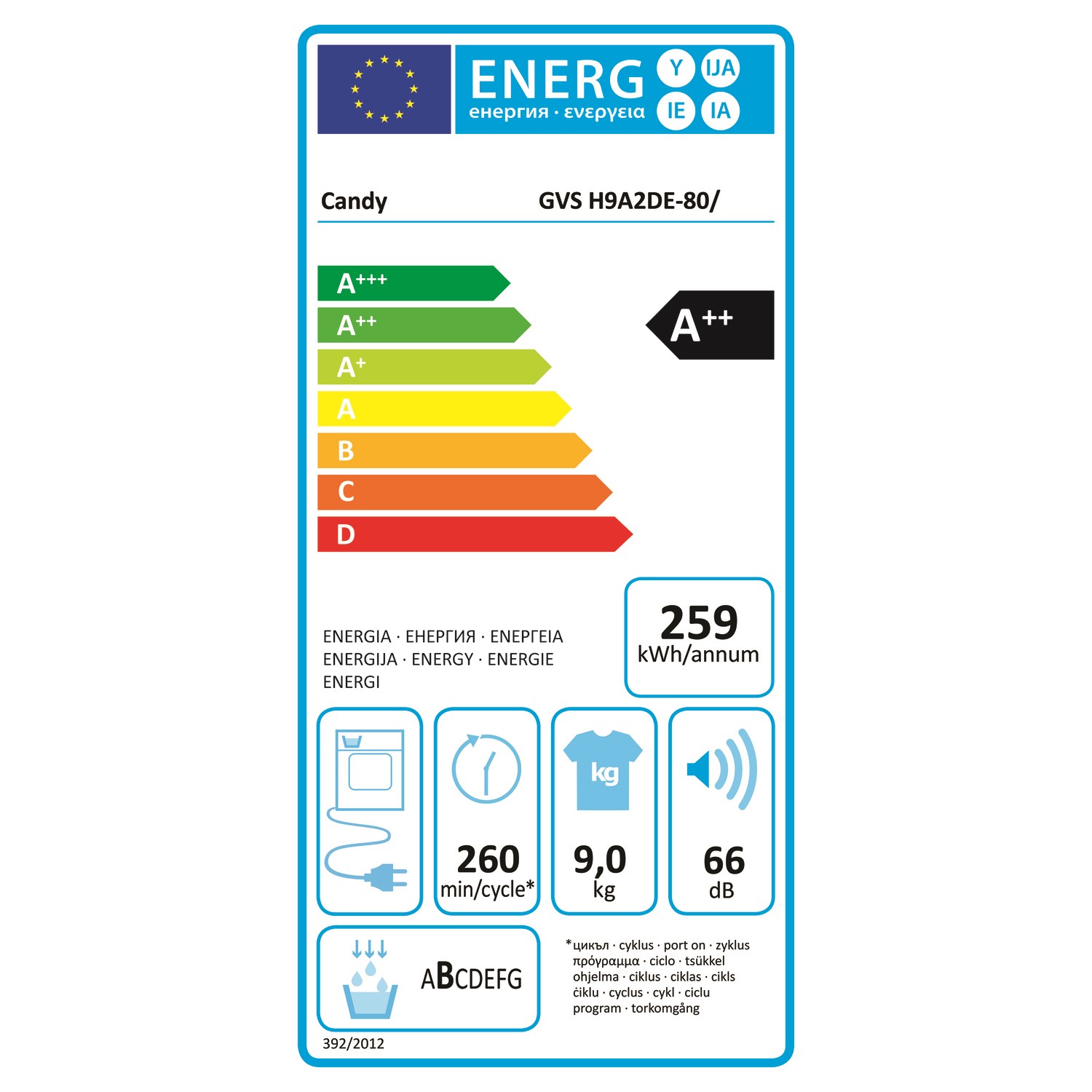 Candy Grand'O Vita 9kg Heat Pump Tumble Dryer White GVSH9A2DE80