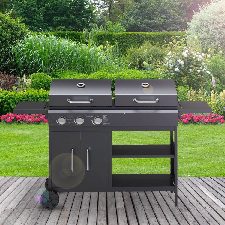 Refurbished Boss Grill Georgia Dual Fuel - 3 Burner Gas & Charcoal BBQ Grill - Black