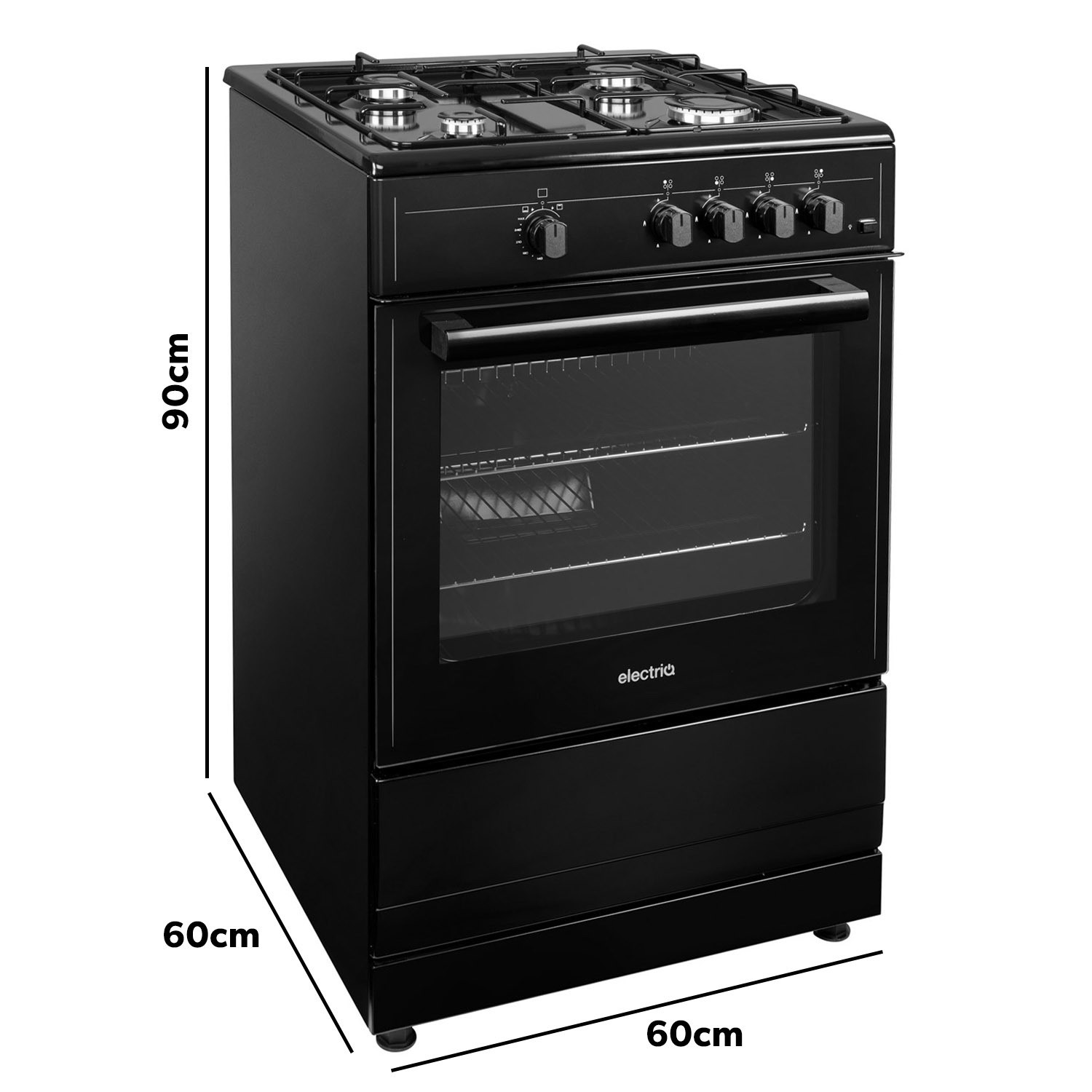 electriQ 60cm Gas Cooker - Black EQGC2B60 | Appliances Direct