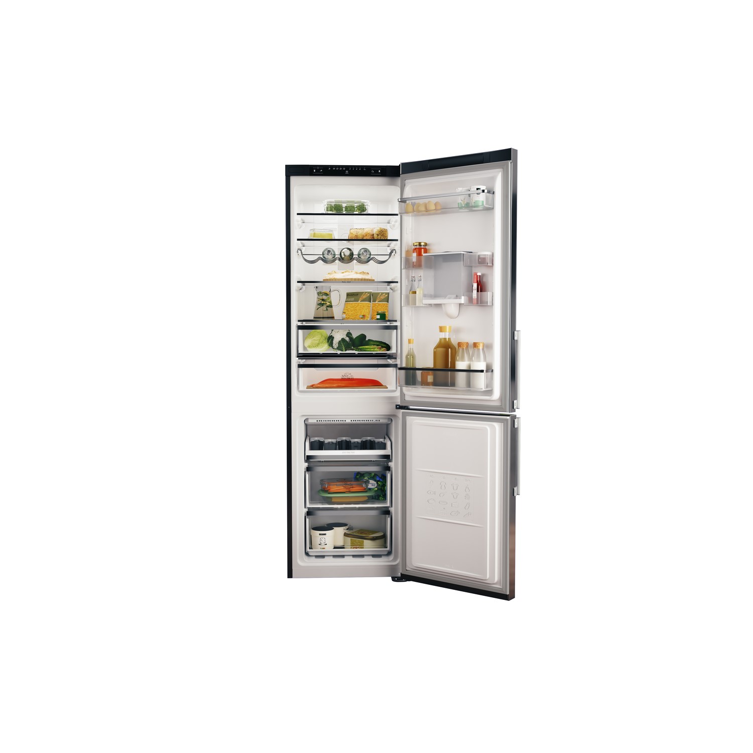 GRADE A2 Hotpoint H7T911AMXHAQUA1 201x60cm 368L Freestanding Fridge Freezer With Non plumb Water Dispenser Shiny Steel