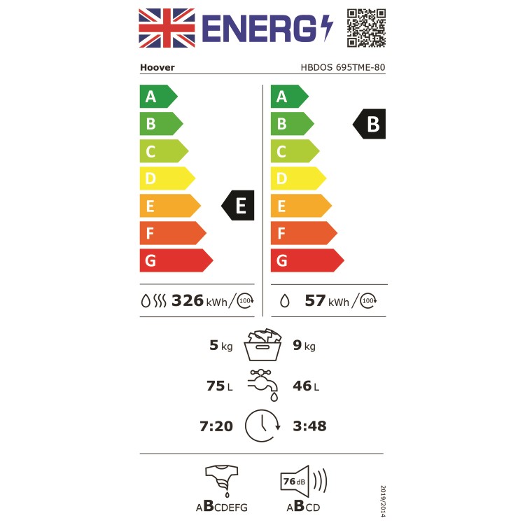 Refurbished Hoover HBDOS695TME-80 Integrated 9/5KG 1600 Spin Washer Dryer