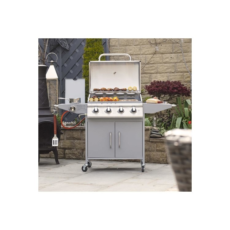 Refurbished Boss Grill Georgia Classic 4 Burner Gas BBQ Grill with Side Burner Silver
