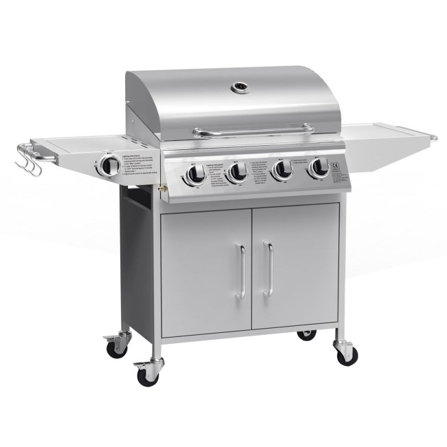 GRADE A2 - The Georgia Classic - 4 Burner Gas BBQ with Side Burner in Silver. 