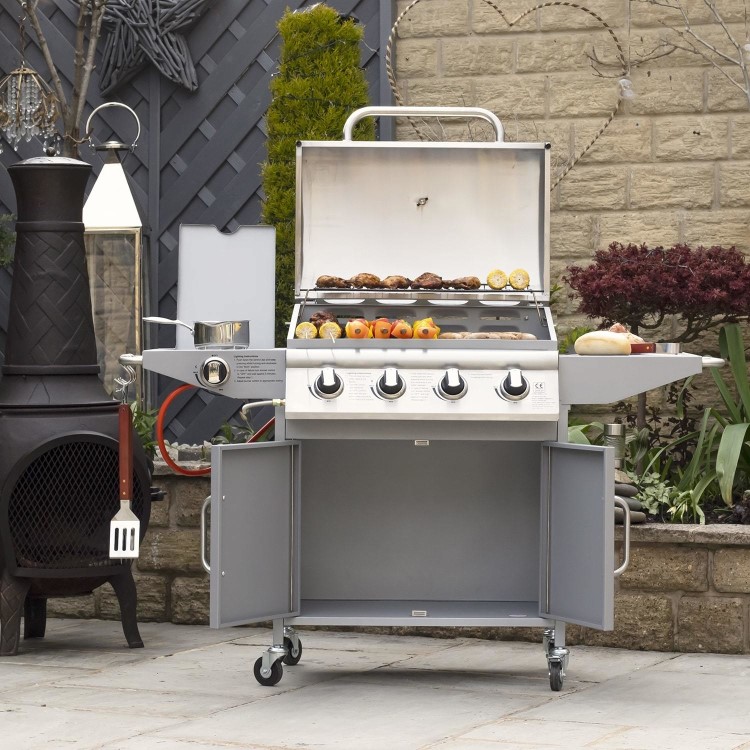 Refurbished Boss Grill Georgia Classic 4 Burner Gas BBQ Grill with Side Burner Silver