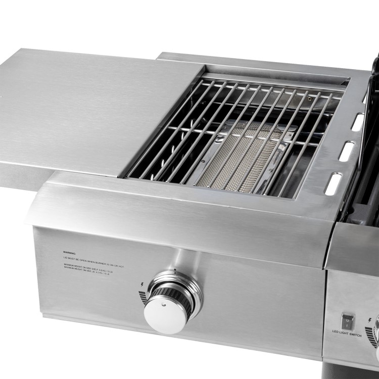 Monster Grill - 5 Burner Gas BBQ Grill with 2 Side Burners - Stainless Steel