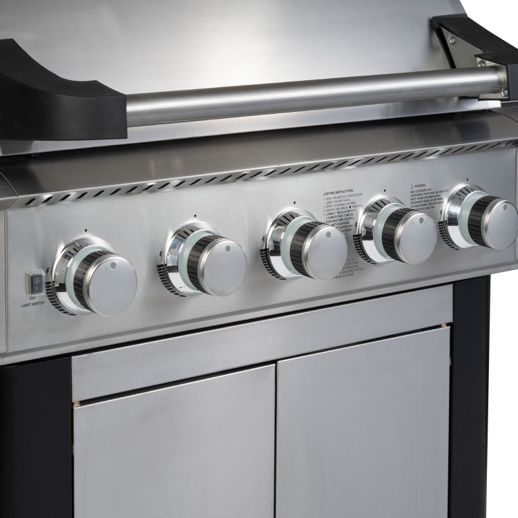 Monster Grill - 5 Burner Gas BBQ Grill with 2 Side Burners - Stainless Steel