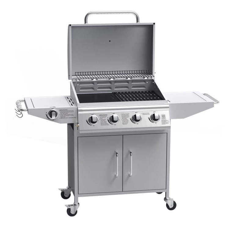 Refurbished Boss Grill Georgia Classic 4 Burner Gas BBQ Grill with Side Burner Silver