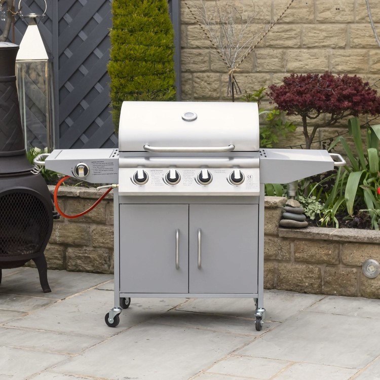 Refurbished Boss Grill Georgia Classic 4 Burner Gas BBQ Grill with Side Burner Silver