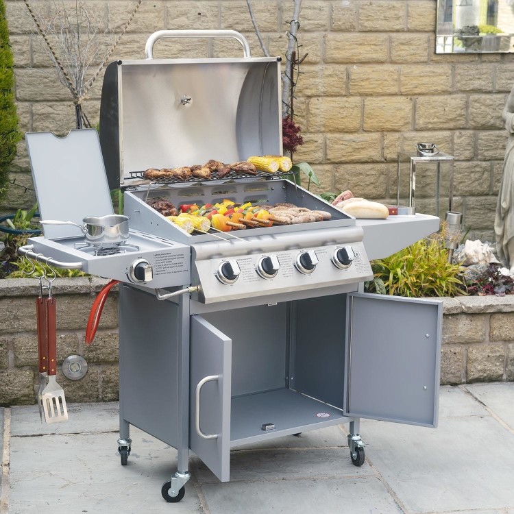 Refurbished Boss Grill Georgia Classic 4 Burner Gas BBQ Grill with Side Burner Silver