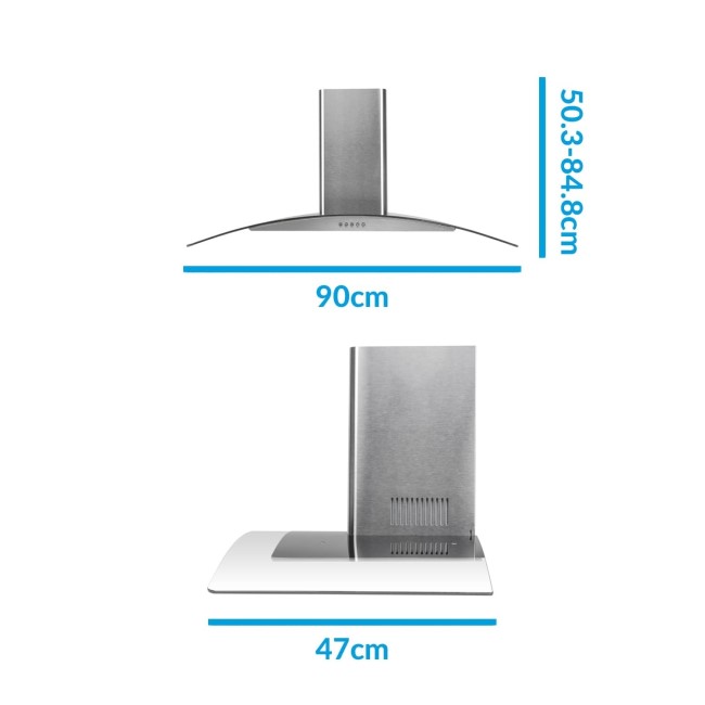 Refurbished electriQ 90cm Curved Glass Chimney Cooker Hood - Stainless Steel