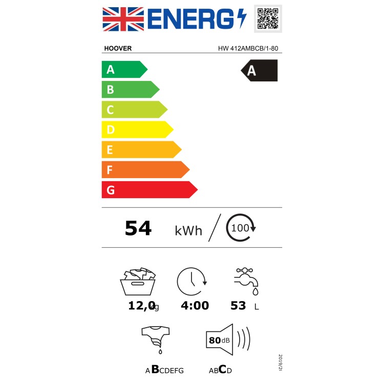 Hoover H-Wash 500 12kg 1400rpm Washing Machine - Black - Wi-Fi Connected, A-Rated