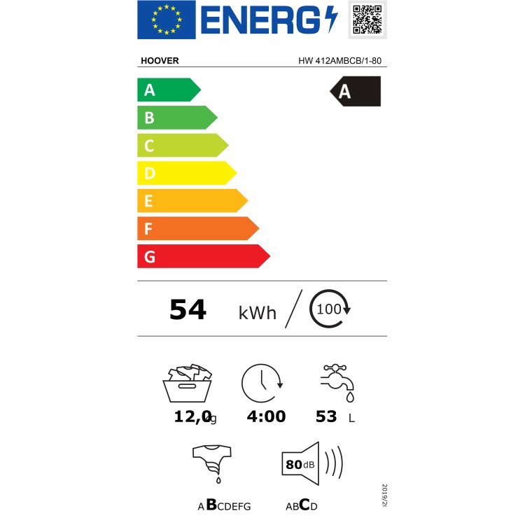 Hoover H-Wash 500 12kg 1400rpm Washing Machine - Black - Wi-Fi Connected, A-Rated