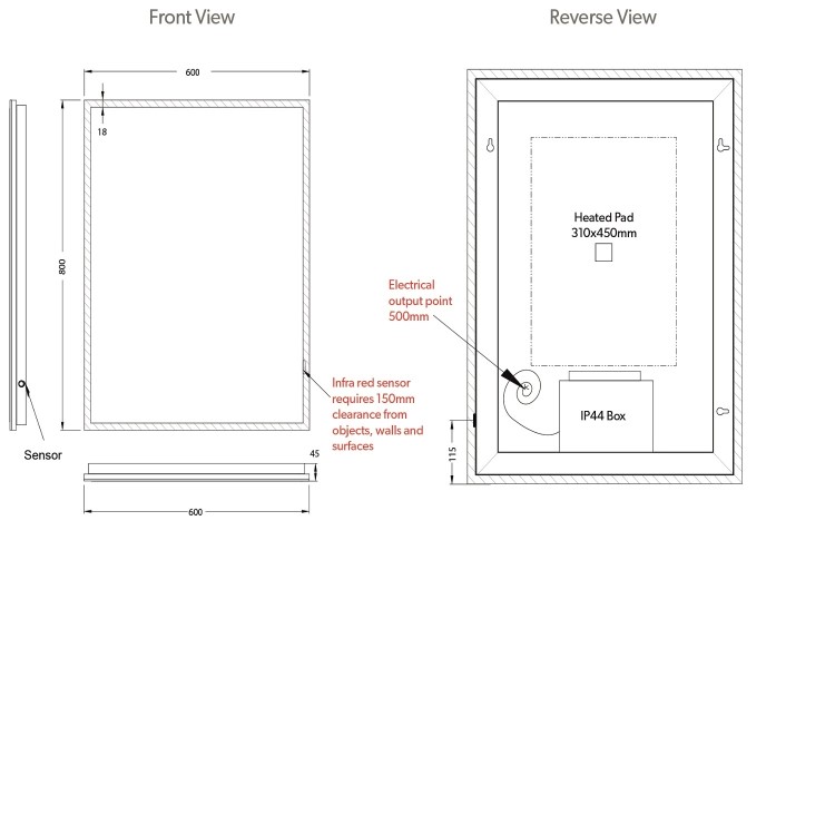 Rectangular Heated Bathroom Mirror with Lights 600 x 800mm- HiB Globe 60