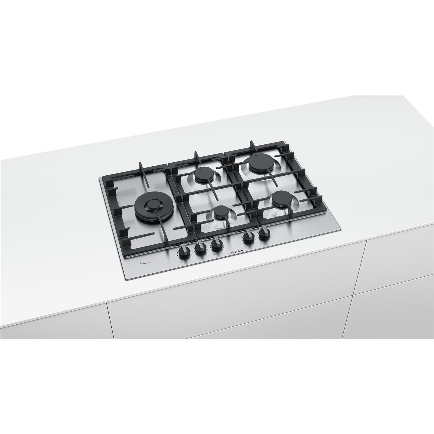 Bosch Series 6 75cm 5 Burner Gas Hob Stainless Steel PCS7A5B90 Appliances Direct