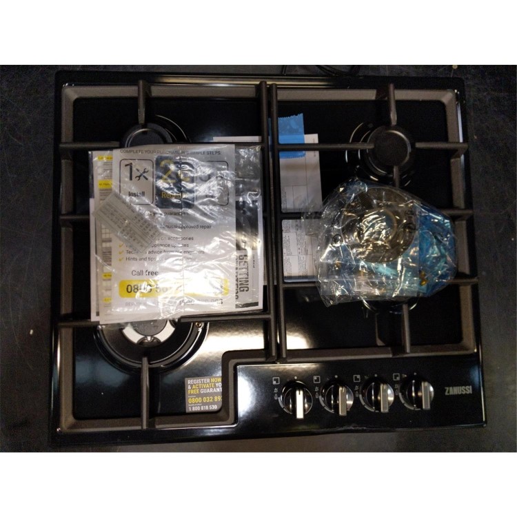 Refurbished Zanussi Series 40 ZGNN645K 60cm 4 Burner Gas Hob with Wok Burner Black