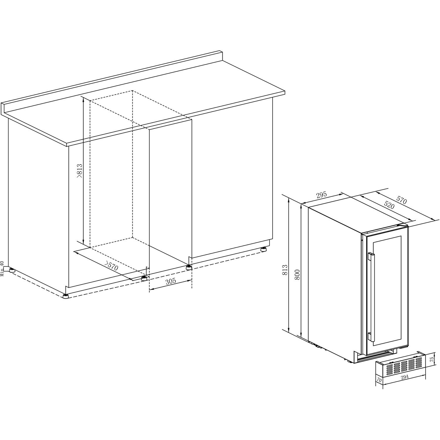 CDA 30cm Freestanding Under Counter Wine Cooler Black WCCFO302BL