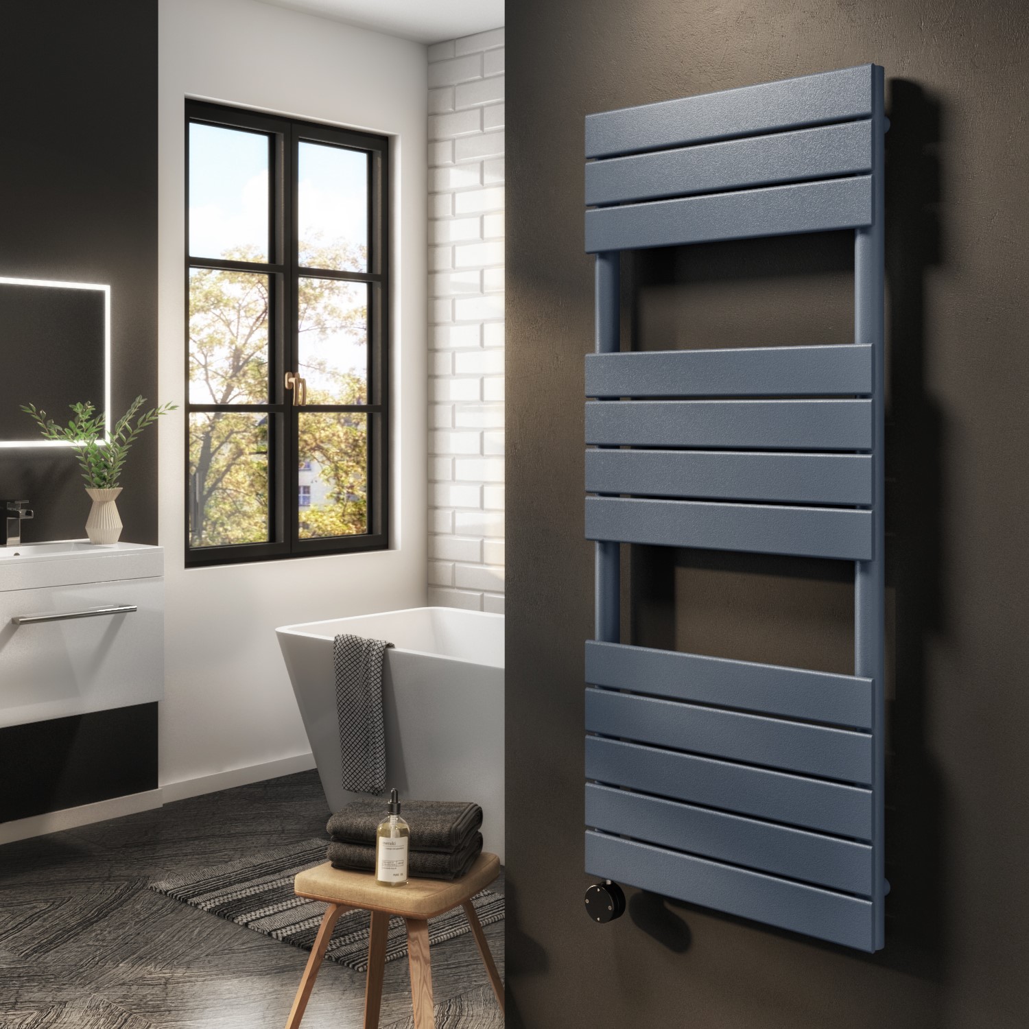 Anthracite Flat Panel Smart Electric Towel Radiator Wi Fi Thermostat 1000W H1200xW500mm Bathroom Safe