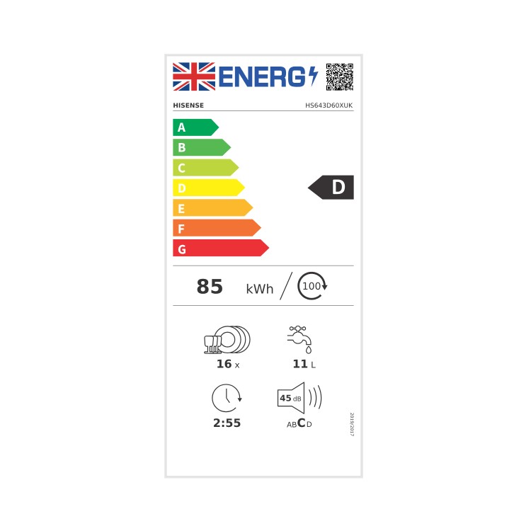 Refurbished Hisense Hygiene HS643D60XUK 16 Place Freestanding Dishwasher Stainless Steel