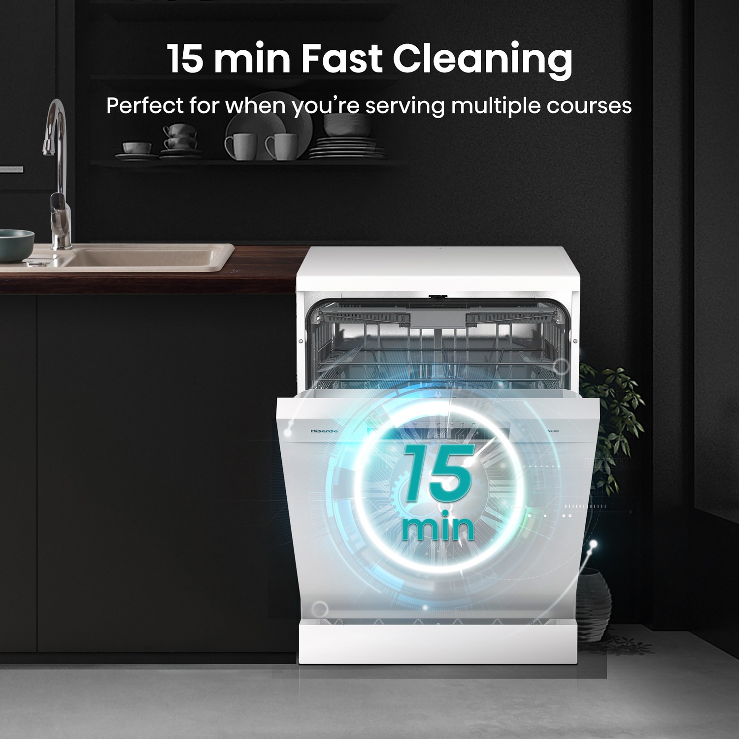Hisense Hygiene 16 Place Settings Freestanding Dishwasher White