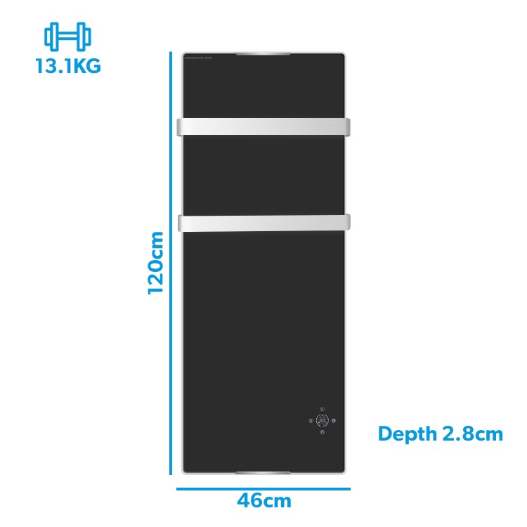 Refurbished electriq 1200W Smart Wall Mounted Designer Glass Heater with Towel Rails - Black