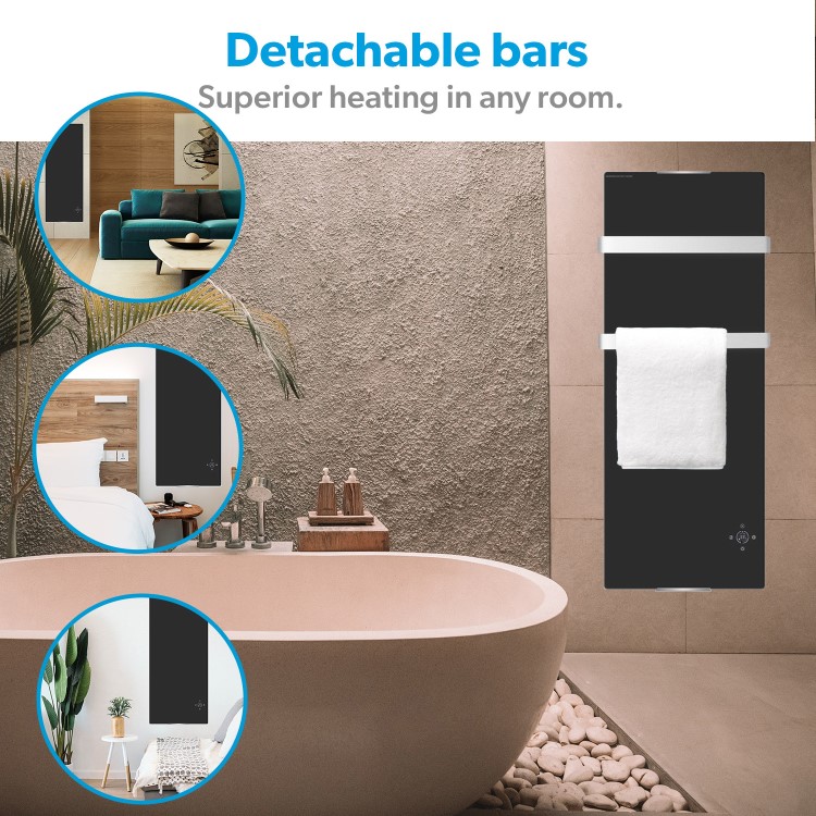 Refurbished electriq 1200W Smart Wall Mounted Designer Glass Heater with Towel Rails - Black