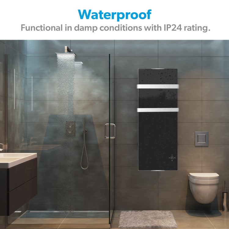 Refurbished electriq 1200W Smart Wall Mounted Designer Glass Heater with Towel Rails - Black