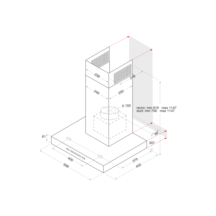 Hotpoint 60cm Slimline Chimney Cooker Hood - Stainless Steel