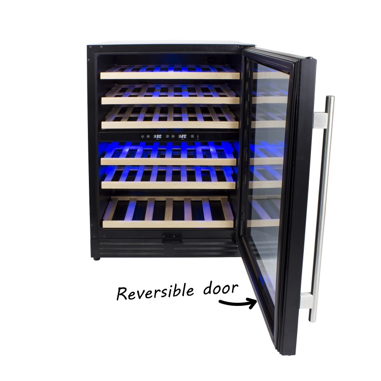 electriQ 51 Bottle Capacity Full Range Dual Zone Wine Cooler - Black