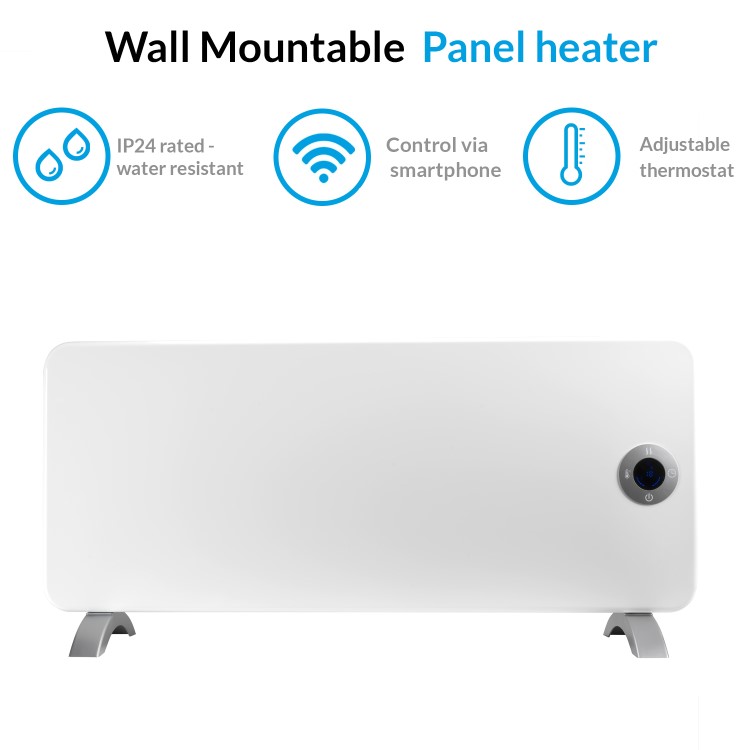 Refurbished electriq 2000W Smart Wall Mountable Panel Heater with Thermostat and Weekly Timer - Bathroom Safe