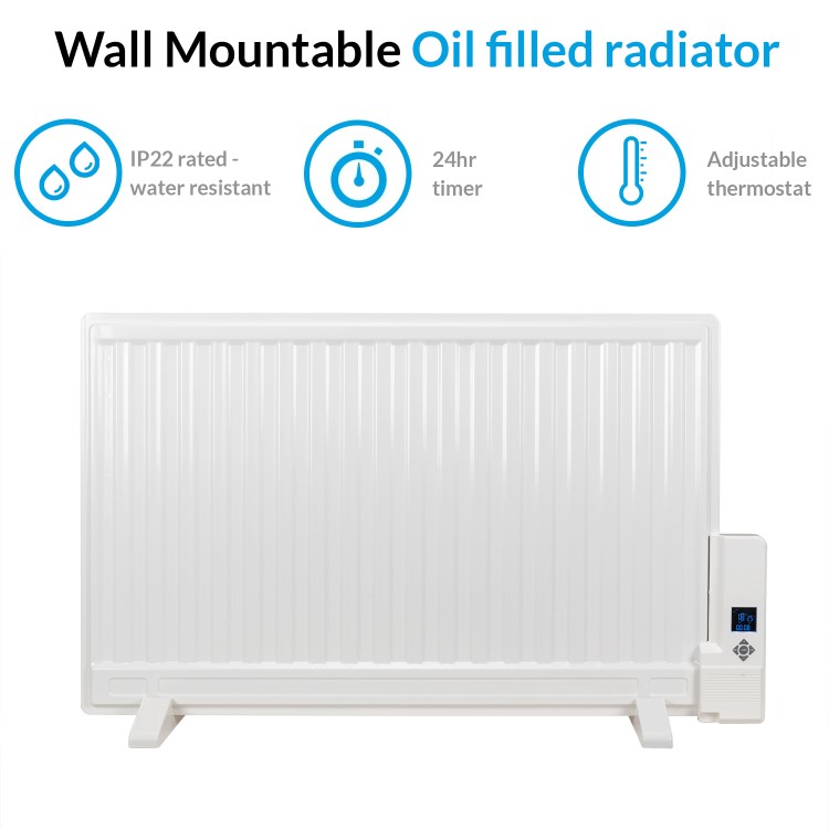 GRADE A2 - Ultraslim 800W Wall Mountable Oil Filled Radiator with Thermostat and Weekly Timer