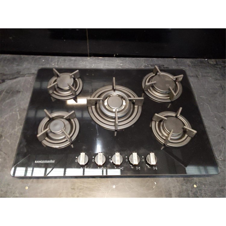 Refurbished Rangemaster RMB70HPNGFGL 70cm 5 Burner Black Glass Gas Hob with Wok Burner