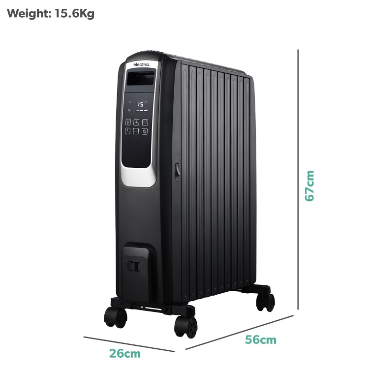 Refurbished electriQ 2500W Smart Oil Filled Radiator with Thermostat and Weekly Timer - Black