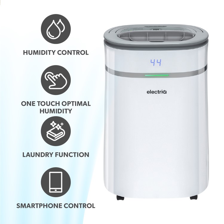 Refurbished electriQ 25L Low-Energy Smart Laundry Dehumidifier and HEPA UV Air Purifier