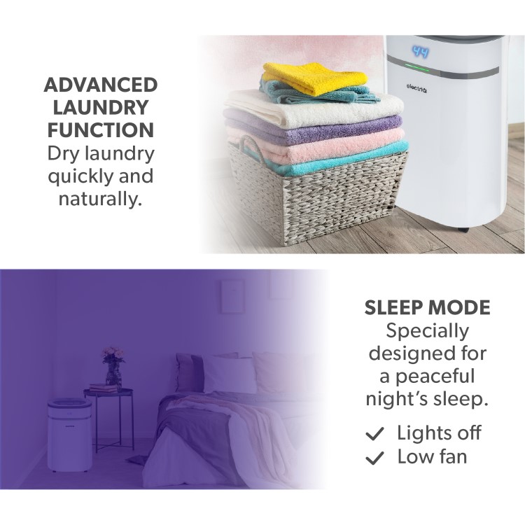 Refurbished electriQ 25L Low-Energy Smart Laundry Dehumidifier and HEPA UV Air Purifier