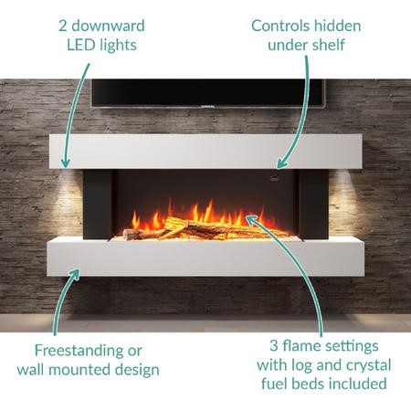 White 52inch Wall Mounted Electric Fireplace AmberGlo AGL010