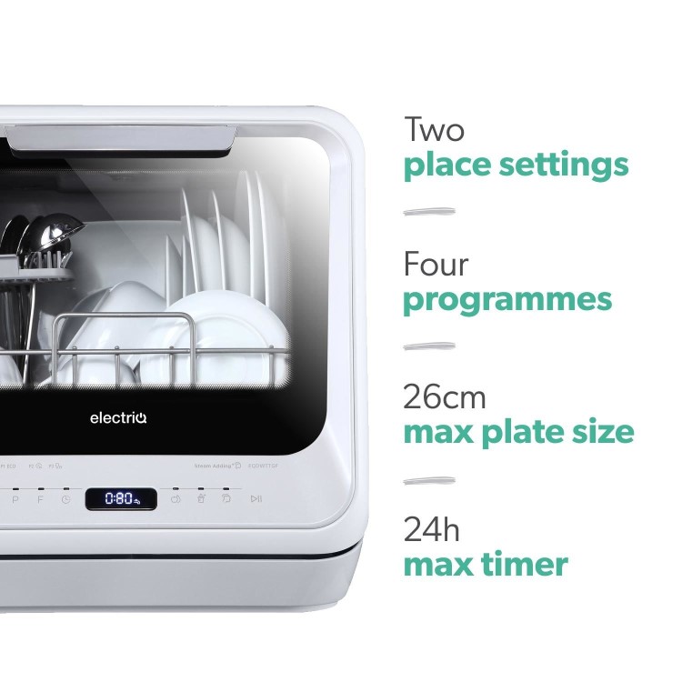 Refurbished electriQ EQDWTTGF Mini Table Top Portable Dishwasher White