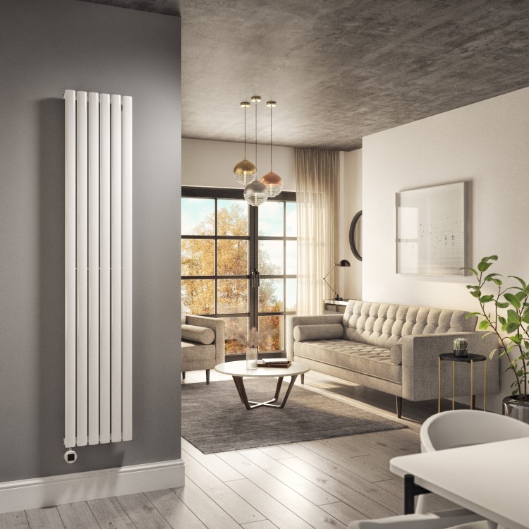 Refurbished White Electric Vertical Designer Radiator 2kW with Wifi Thermostat - H1800xW354mm - IPX4 Bathroom Safe