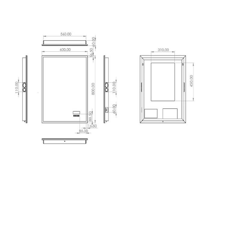 Rectangular Heated Bathroom Mirror with Lights Digital Display Shaver Socket & Bluetooth Speakers 600 x 800mm- hib. Globe Plus 60
