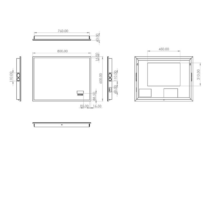 Rectangular Heated Bathroom Mirror with Lights Digital Display Shaver Socket & Bluetooth Speakers 800 x 600mm- hib. Globe Plus 80