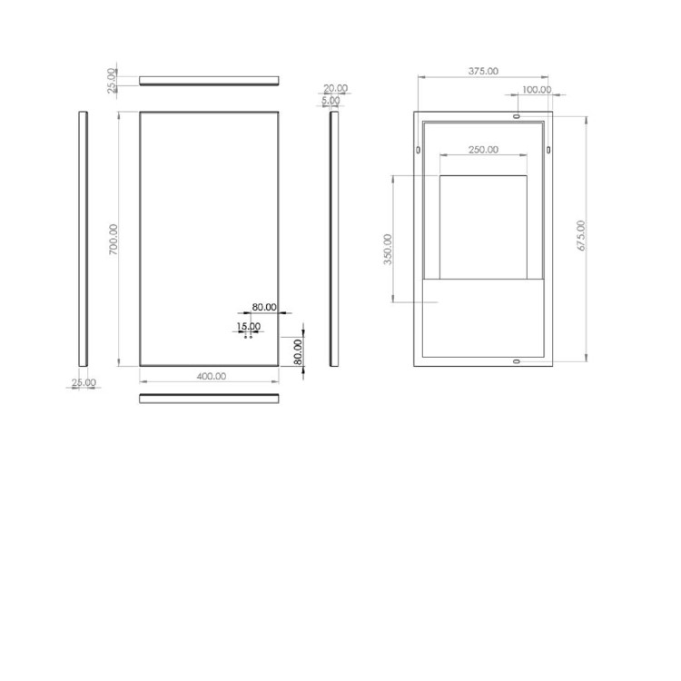 Rectangular Heated Bathroom Mirror with Lights 400 x 700mm- hib. Air 40