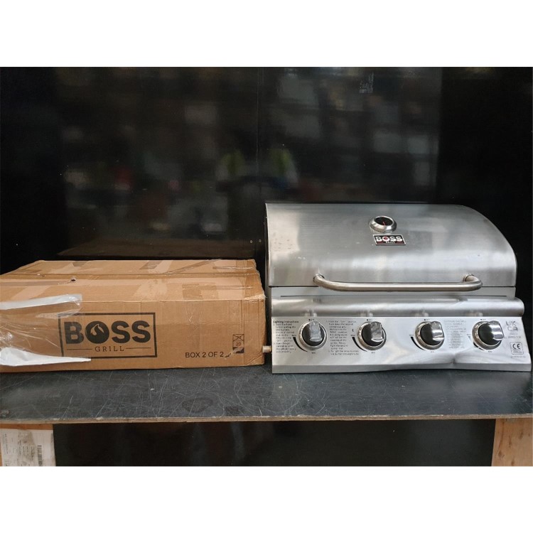Refurbished Boss Grill Georgia Classic - 4 Burner Gas BBQ Grill with Side Burner - Silver