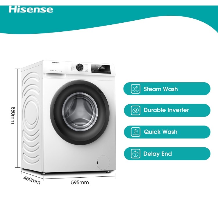 Refurbished Hisense WFQP7012EVM Freestanding 7KG 1200 Spin Washing Machine White