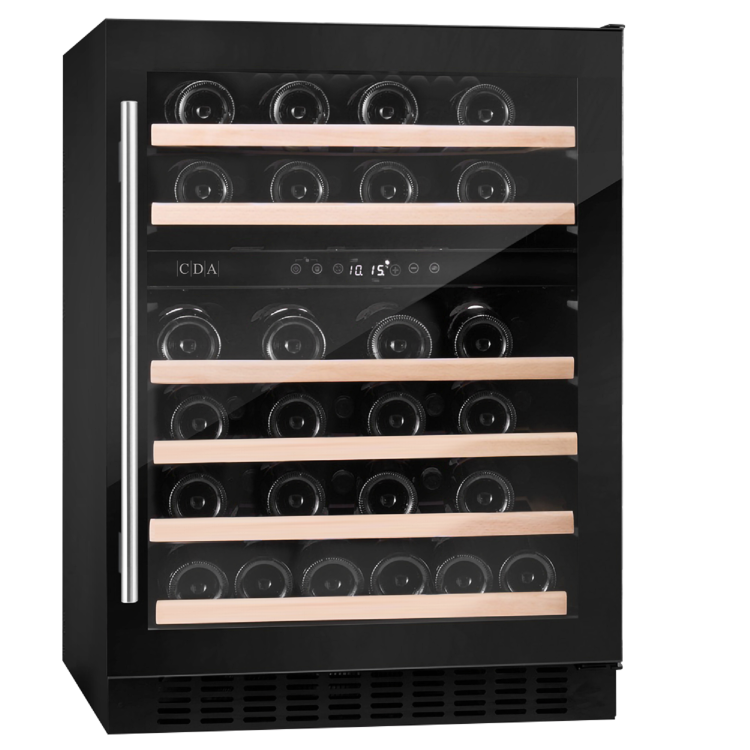 Refurbished CDA CFWC604BL Freestanding 46 Bottle Dual Zone Under Counter Wine Cooler Black Glass