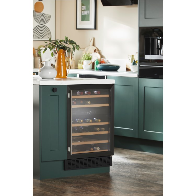 Refurbished CDA CFWC604BL Freestanding 46 Bottle Dual Zone Under Counter Wine Cooler Black Glass