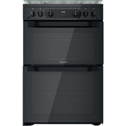 Refurbished Hotpoint HDM67G0CCB 60cm Double Oven Gas Cooker with Lid and Assisted Cleaning Black