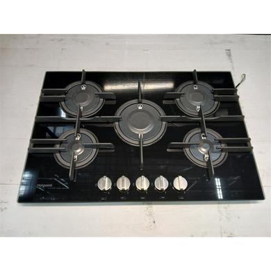 Refurbished Hotpoint FTGHG751DHBK 75cm 5 Burner Gas on Glass Gas Hob with Vertical Flame Black