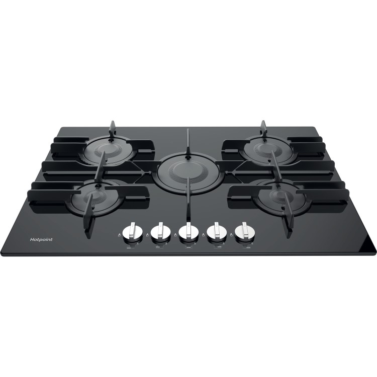Refurbished Hotpoint FTGHG751DHBK 75cm Gas on Glass 5 Burner Gas Hob with Vertical Flame Black