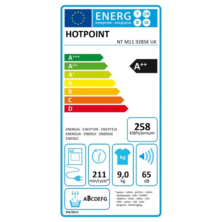 Refurbished Hotpoint Crease Care NTM1192BSKUK Freestanding Heat Pump 9KG Tumble Dryer Black